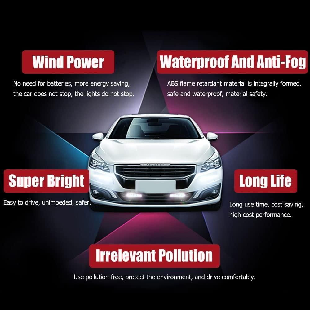 2 Pieces Car Wind Powered Light Abs Daytime Running Light for Cars Auto White