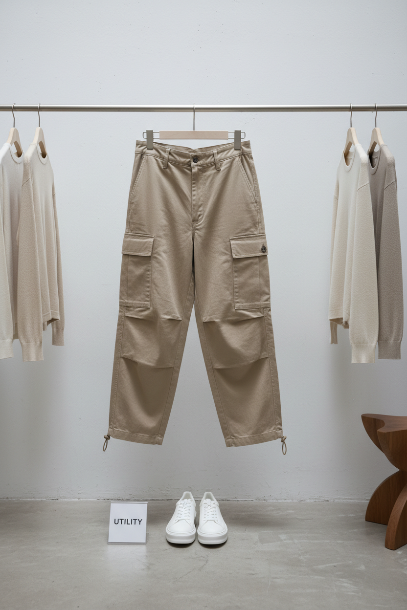 Baggy Cargo Pants - Beige Rack Display
