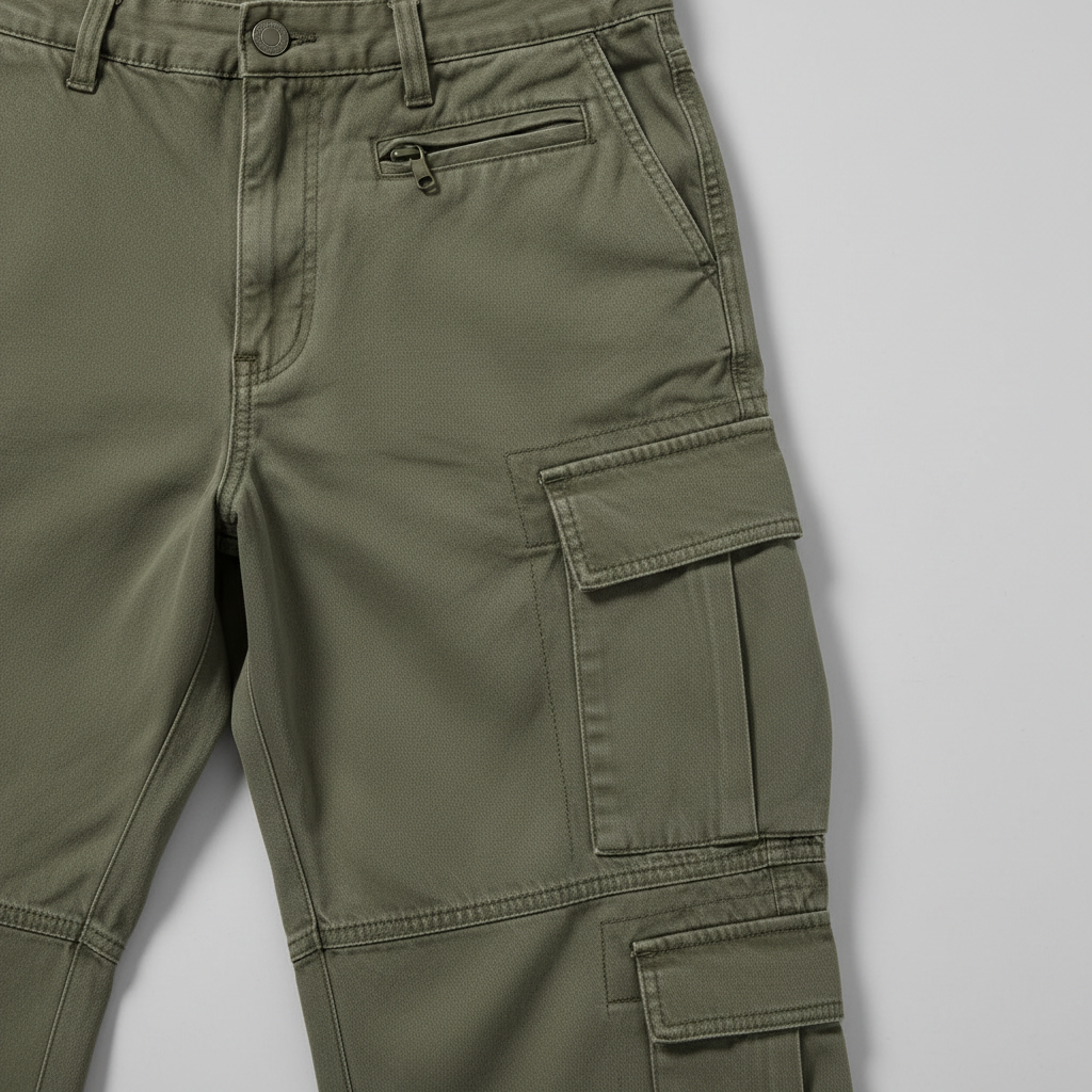 Baggy Cargo Pants - Olive Green Pocket Detail
