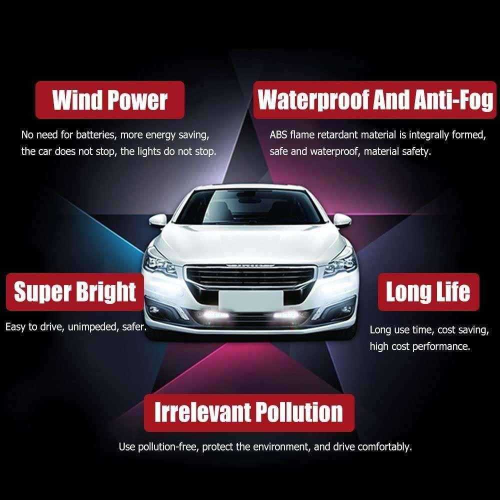2 Pieces Car Wind Powered Light Abs Daytime Running Light for Cars Auto White